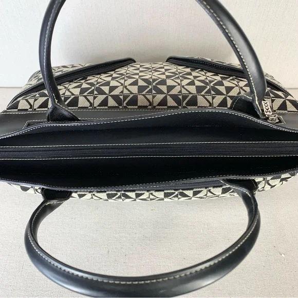 Maxx New‎ York Black Faux Leather and Geometric Print Fabric Travel/Tote Bag - Picture 8 of 13